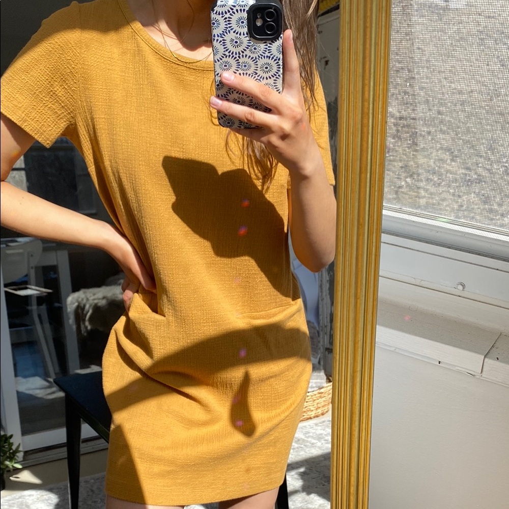 Simple Mustard Short T-Shirt Dress